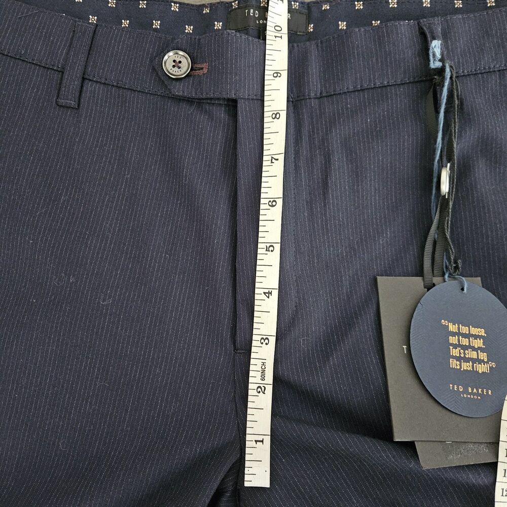 Ted Baker London SAMMEI Slim Fit Pinstripe Pants Navy Size 36R Flat Front Office - Picture 4 of 8